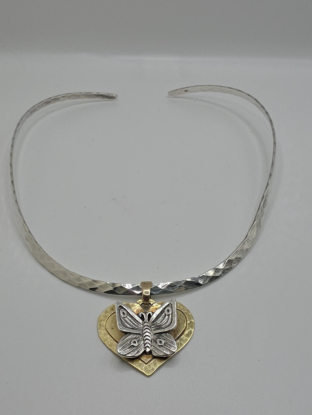 Jeep Collins Sterling Heart Butterfly Pendant /925 Silver  Necklace Choker Torc